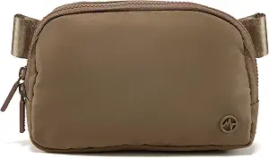 Olive nylon fanny pack with a two way zipper and adjustable strap.