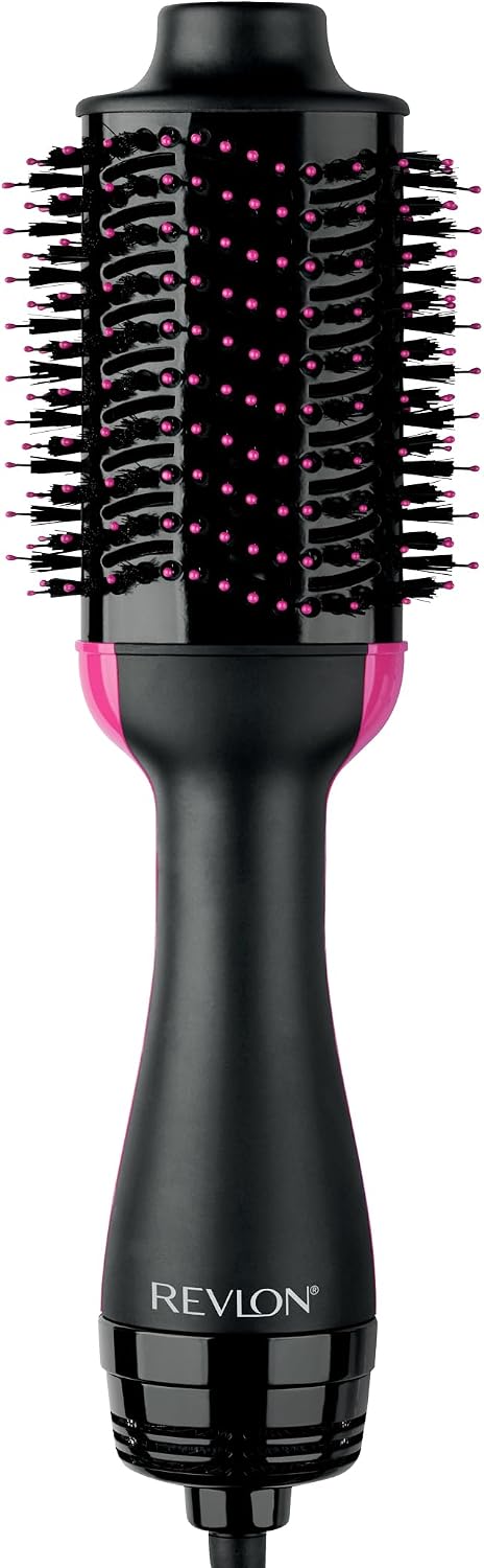 Black and pink Revlon One-Step volumizer hot air brush.