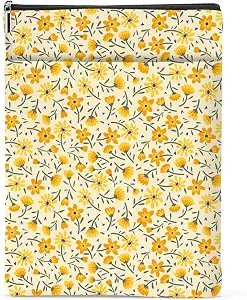 Zippered book sleeve with a yellow and orange wildflower print.