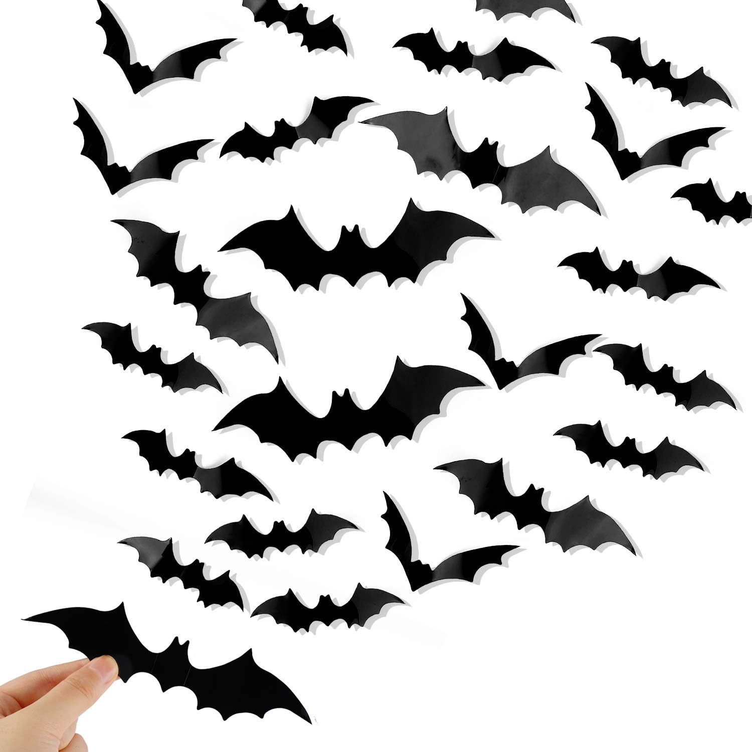 A set of black 3D bat wall stickers in assorted sizes on a white background.