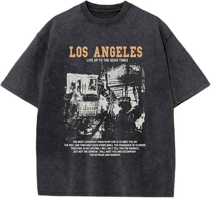 Washed charcoal oversized toddler graphic tee with a vintage 'Los Angeles' print.