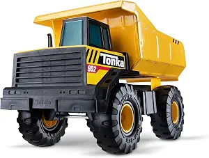 Yellow and black Tonka steel dump truck.