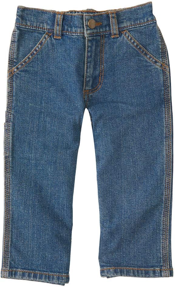 Medium wash toddler loose fit carpenter jeans.