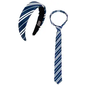 Navy and white striped house tie with a matching padded headband.