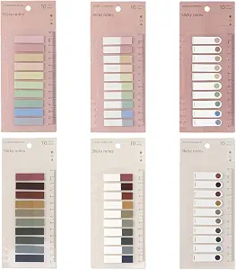 Six sheets of Morandi toned sticky index tabs in muted neutral colors.